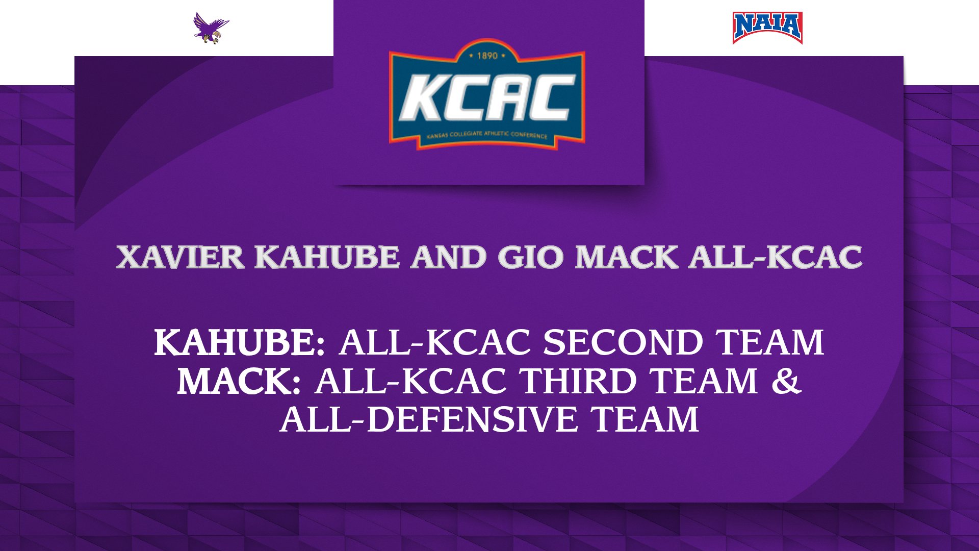 KAHUBE AND MACK NAMED TO ALL-KCAC TEAMS